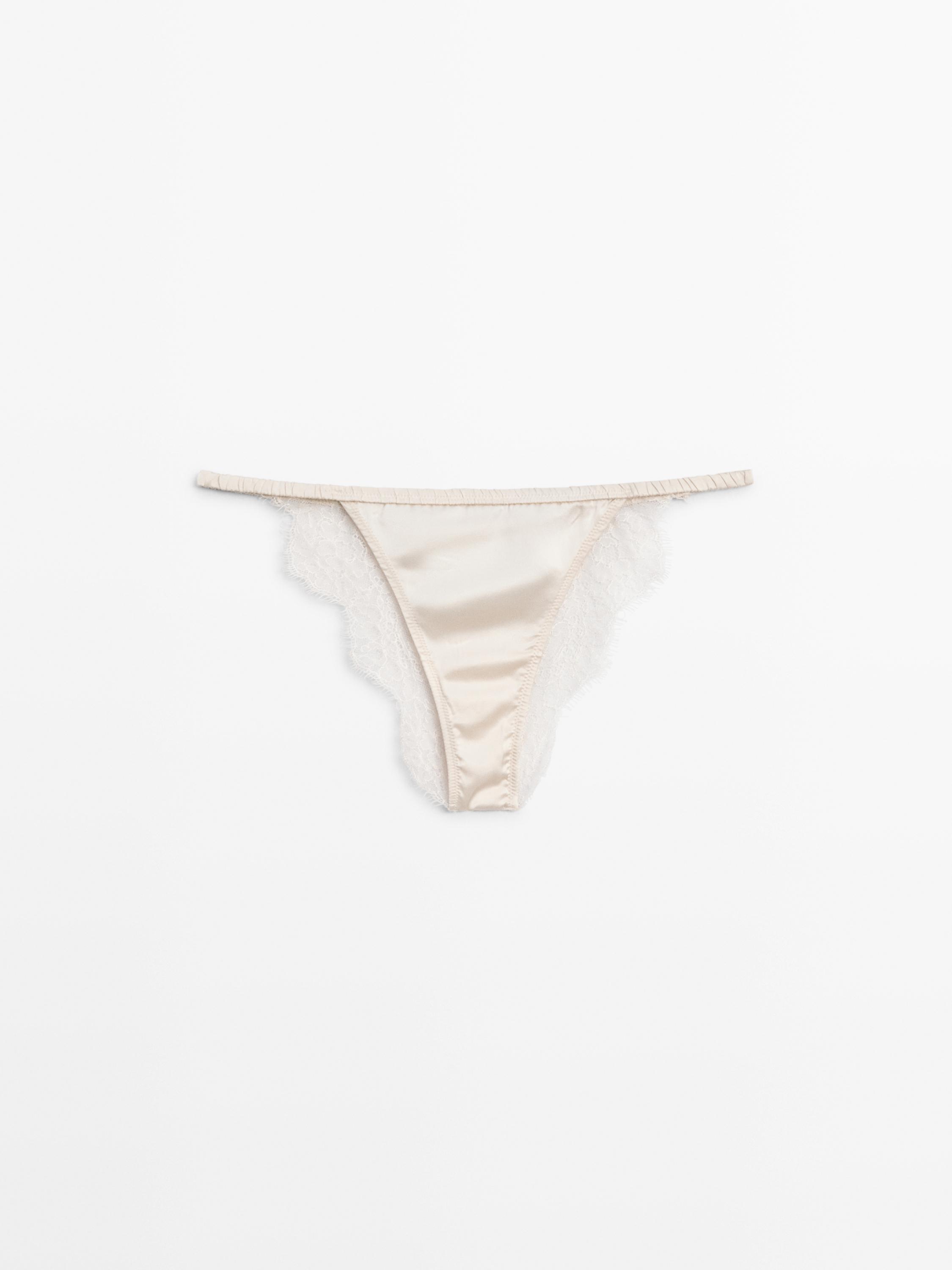 Silk briefs with lace detail — Ecru