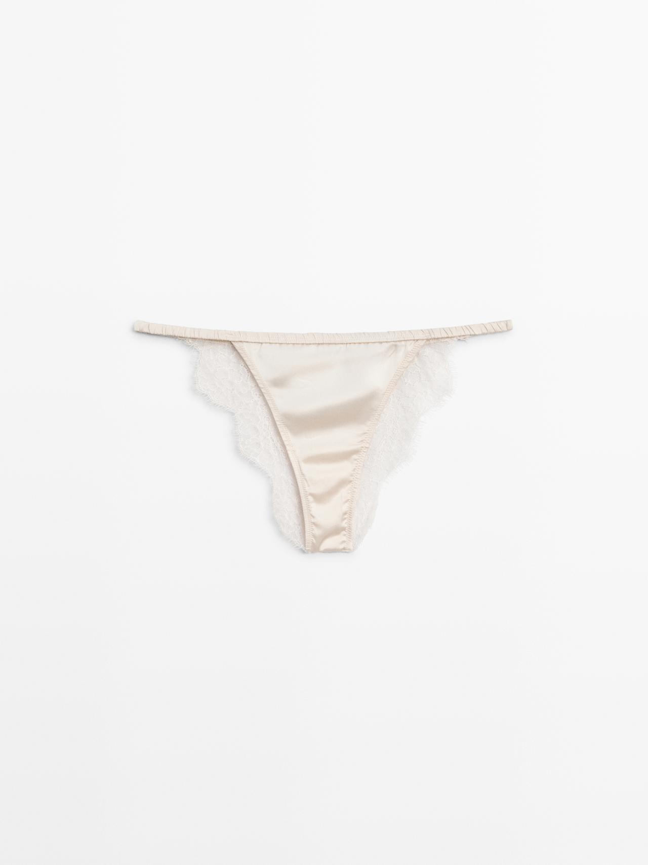 Silk briefs with lace detail — Ecru