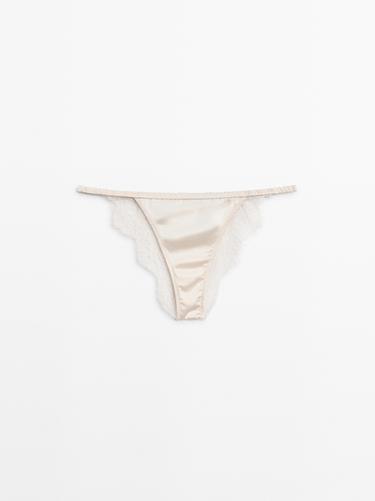 Silk briefs with lace detail — Ecru 1