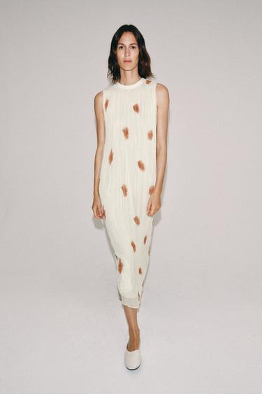 Zara ZW COLLECTION PRINTED DRESS - Ecru / Red