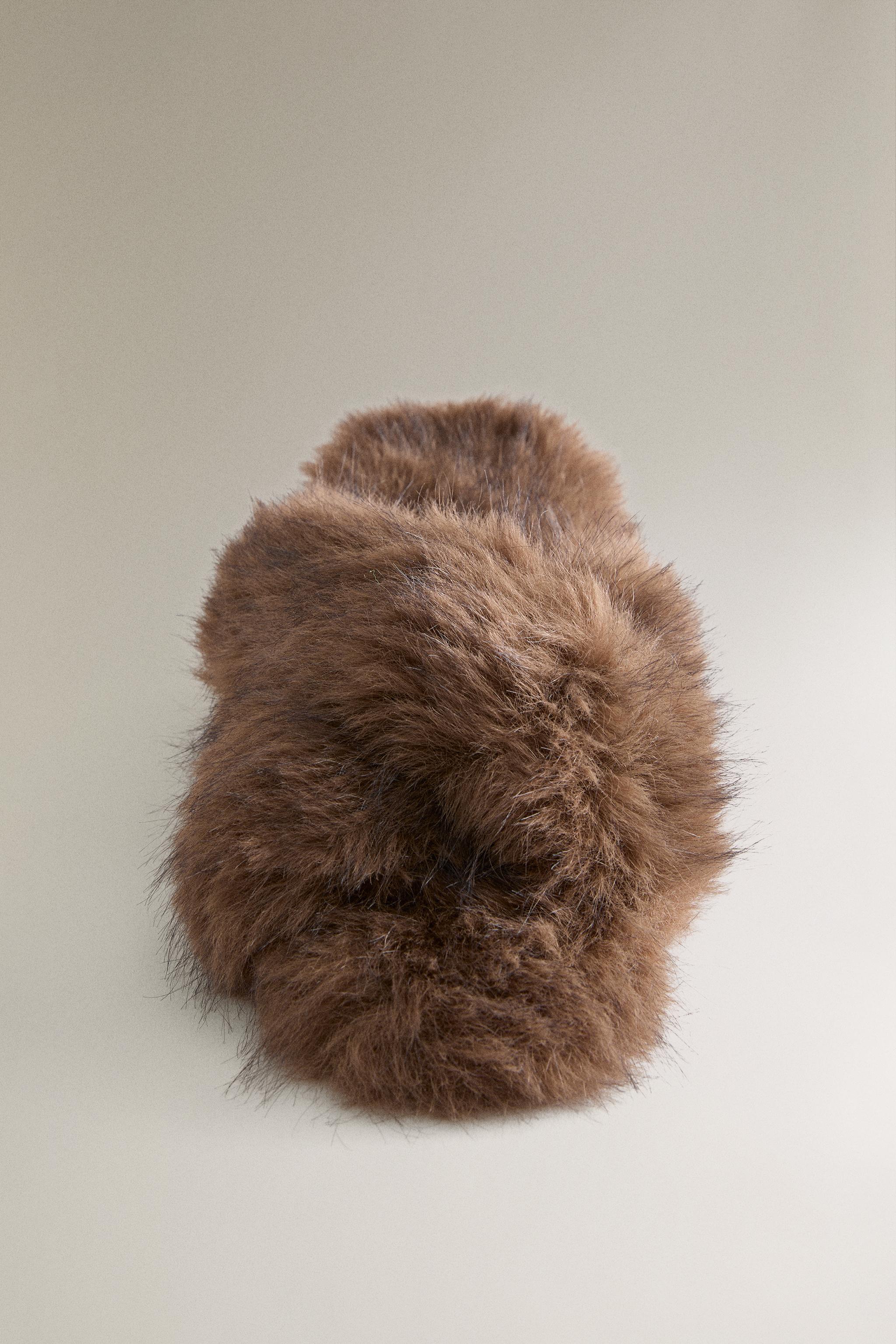 FAUX FUR CROSSOVER SANDALS - Brown | ZARA United States