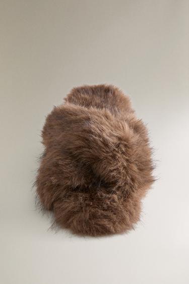 CRISS-CROSS FAUX FUR SANDALS - Brown by Zara