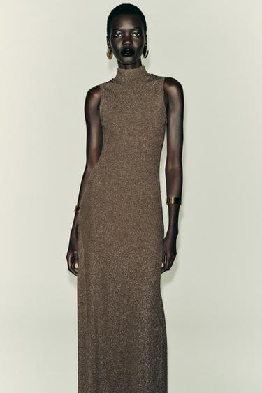 METALLIC THREAD SLEEVELESS DRESS - Gold by Zara