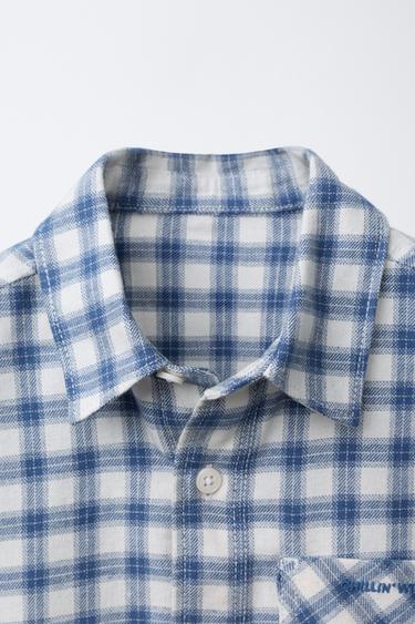 CHEMISE À CARREAUX - Bleu de Zara - Image 2