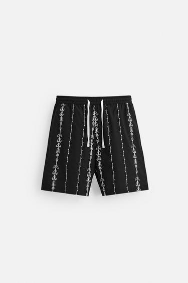 CONTRAST EMBROIDERED BERMUDA SHORTS - Black / White by Zara - Image 5