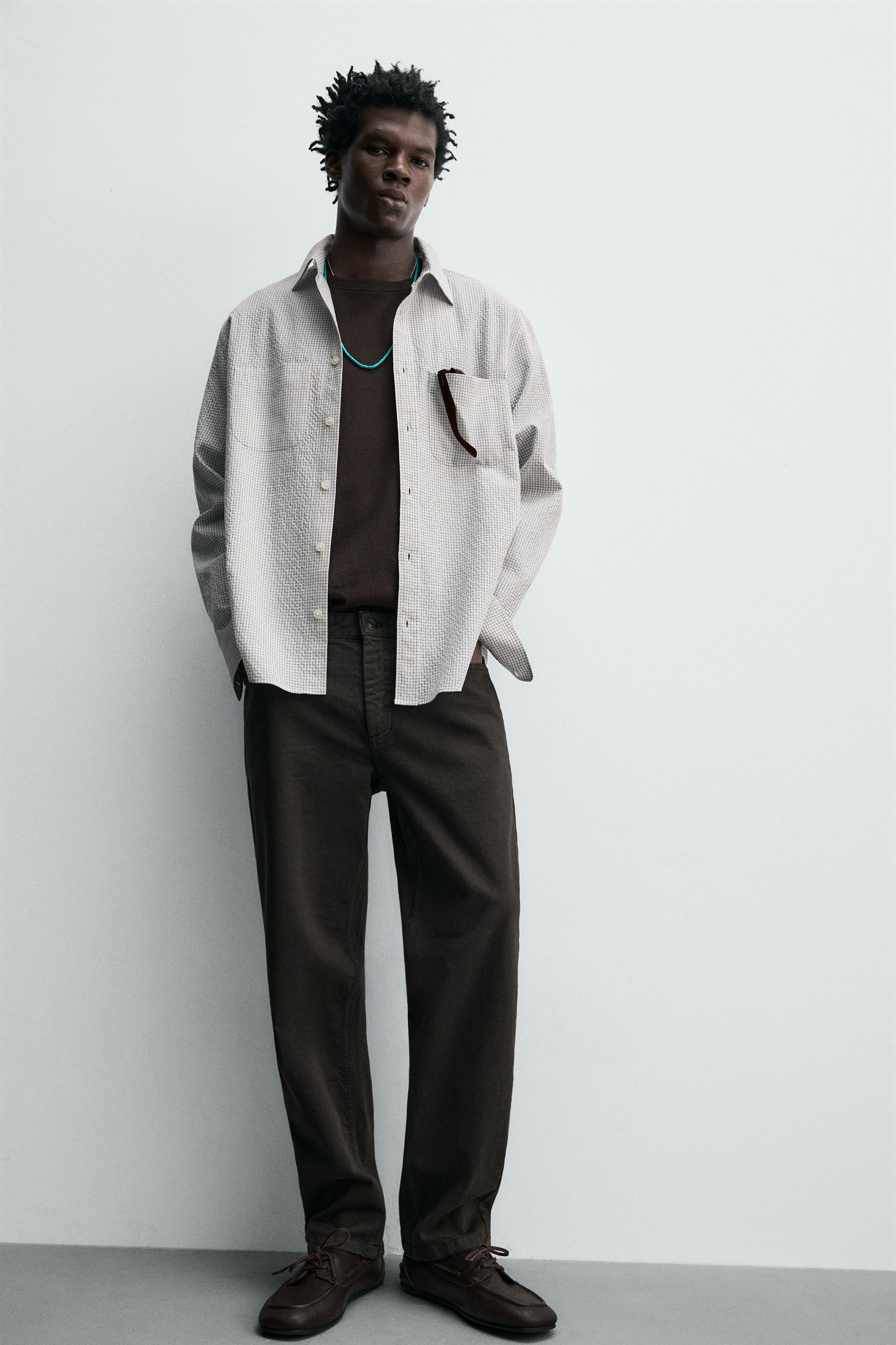 テクスチャーチェック柄シャツ - サンド/ブルー | ZARA Japan / 日本