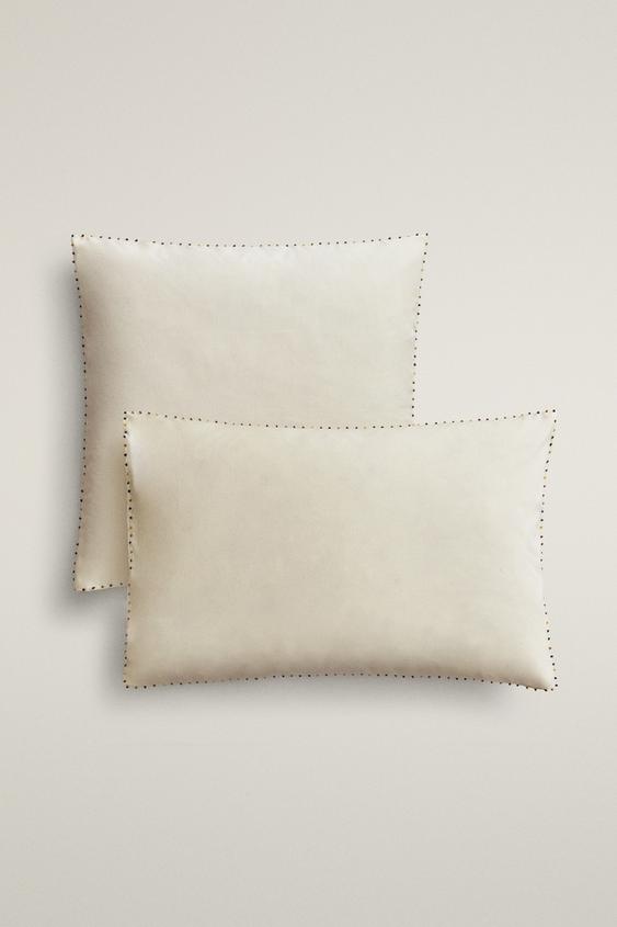 COTTON PERCALE POM-POM PILLOWCASE (300 THREAD COUNT) - Oyster-white by Zara - Image 0