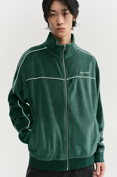 VELOUR ZIP-UP SWEATSHIRT - Green by Zara