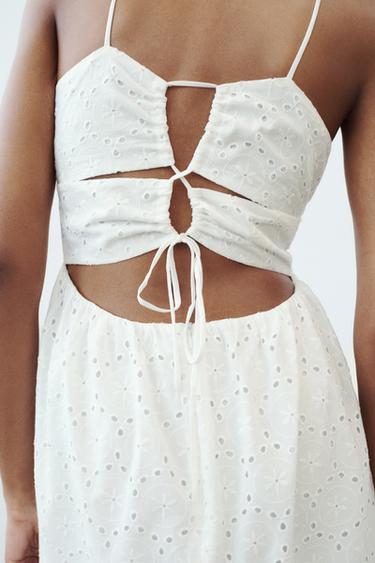 ROBE MI-LONGUE À BRODERIES PERFORÉES - Blanc de Zara