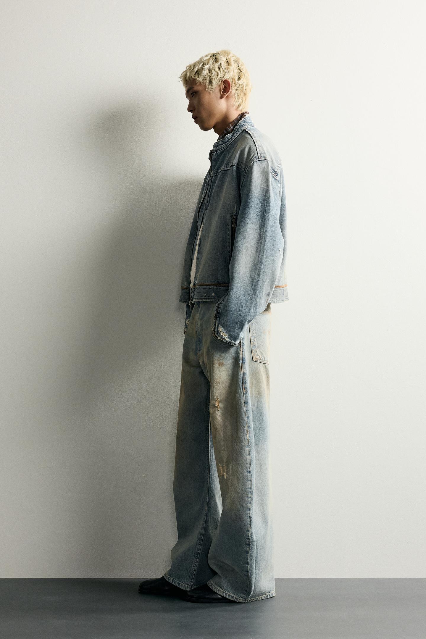 Мужские джинсы Zara Vintage-Effect Loose Barrel-Fit, цвет: Светлый синий — фото 4
