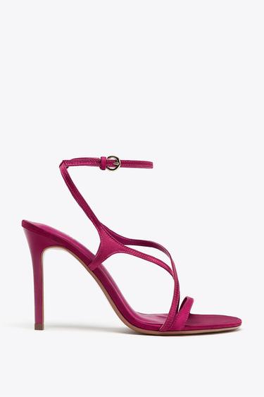 SATIN STRAPPY STILETTO HEEL SANDALS - Pink by Zara - Image 0