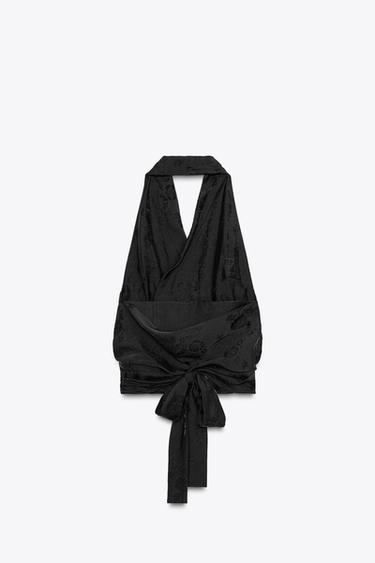 TOP HALTER JACQUARD FLORAL ZW COLLECTION - Noir de Zara - Image 4