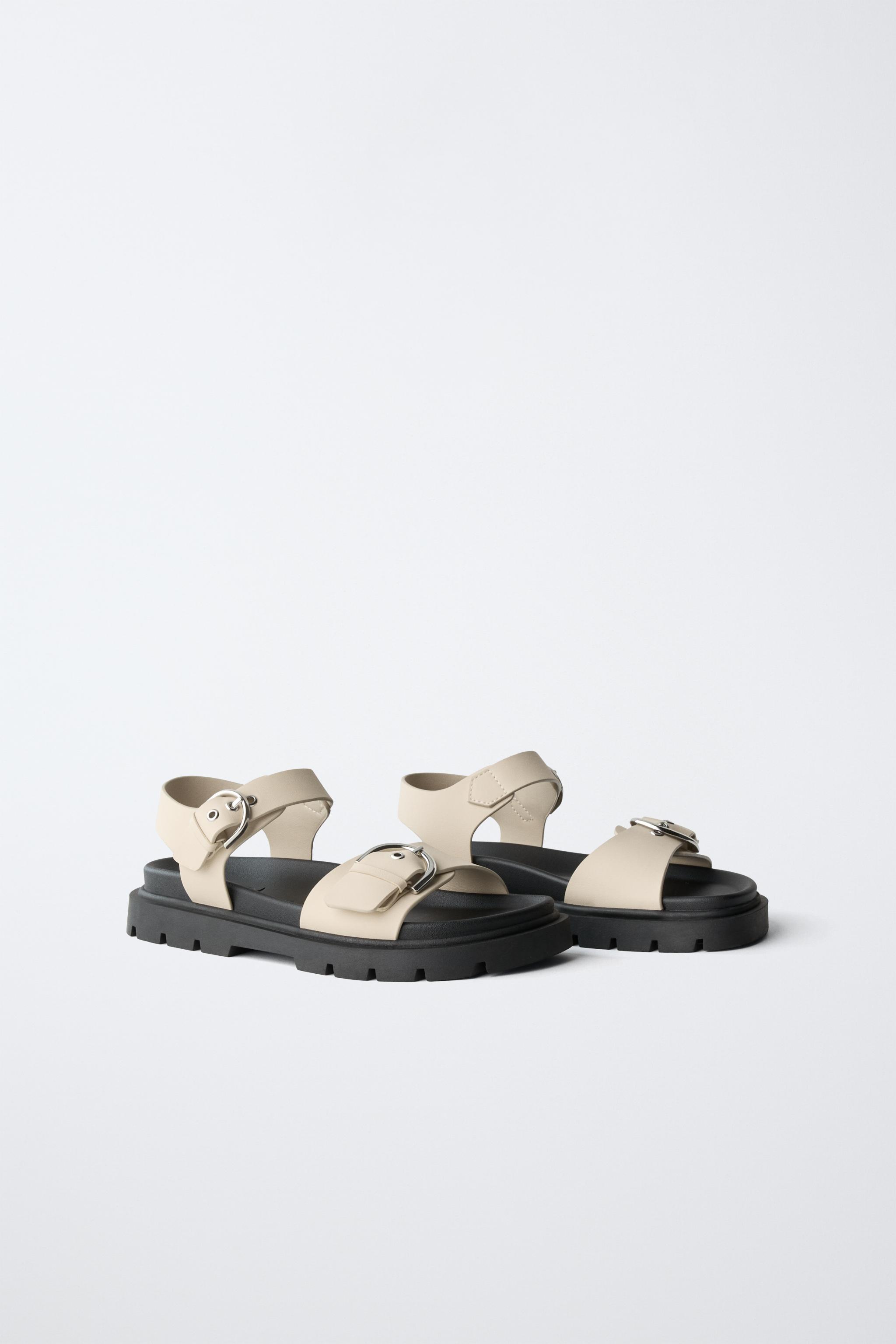 BUCKLED SANDALS — Ecru White
