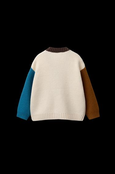 Zara COLOR BLOCK KNIT CARDIGAN - ECRU