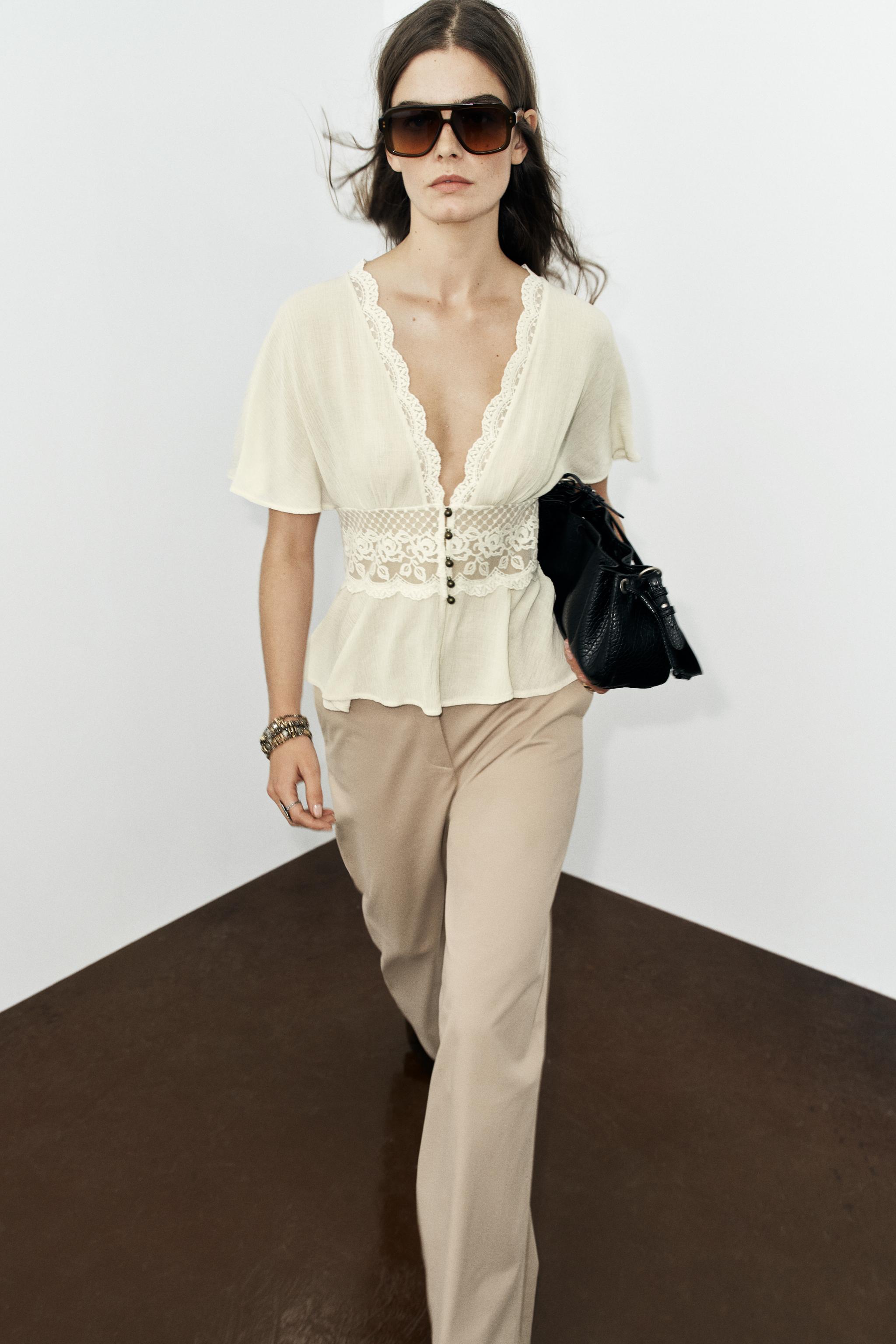 Женские топы Zara LACE COMBINATION TOP — фото 3