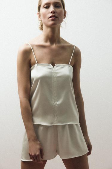 SATIN CAMISOLE TOP - Oyster-white by Zara