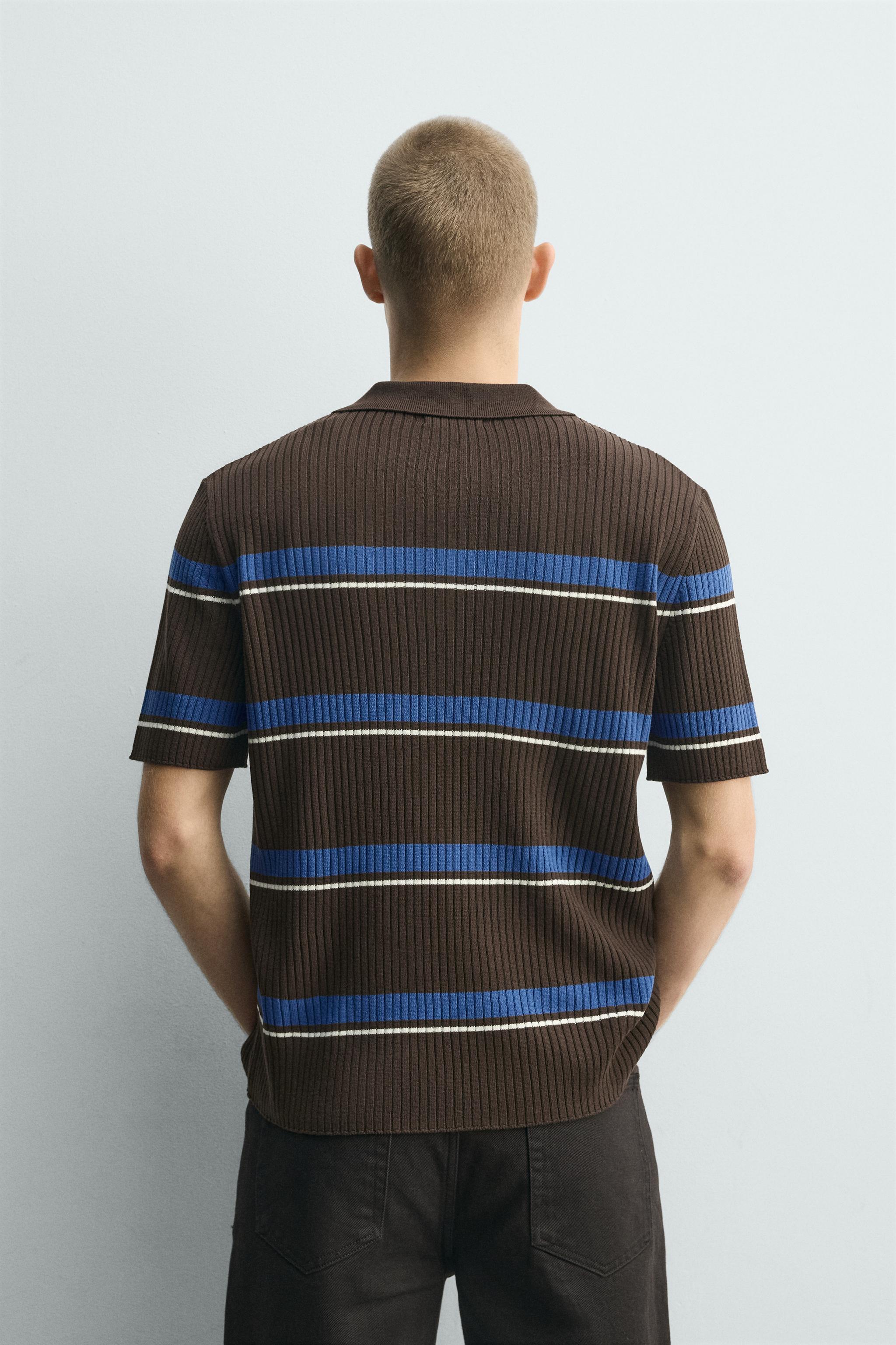 JACQUARD STRIPED KNIT POLO - Brown | ZARA United States