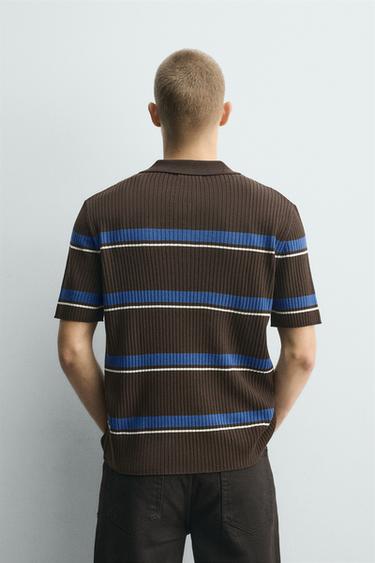 POLO EN MAILLE JACQUARD À RAYURES - Marron de Zara - Image 2