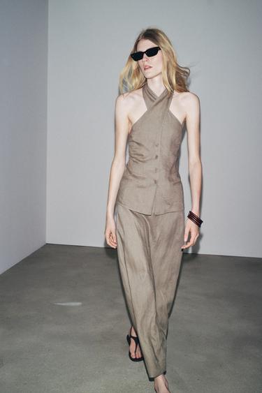 FALDA MIDI LINO 100% ZW COLLECTION - Visón de Zara