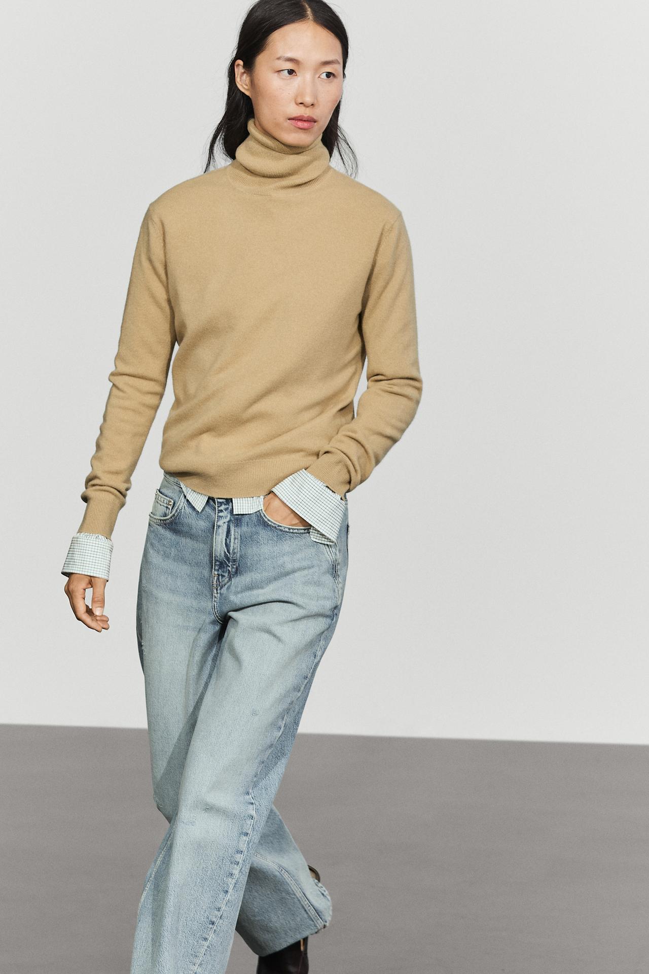 Wool blend knit turtleneck sweater — Dark mink