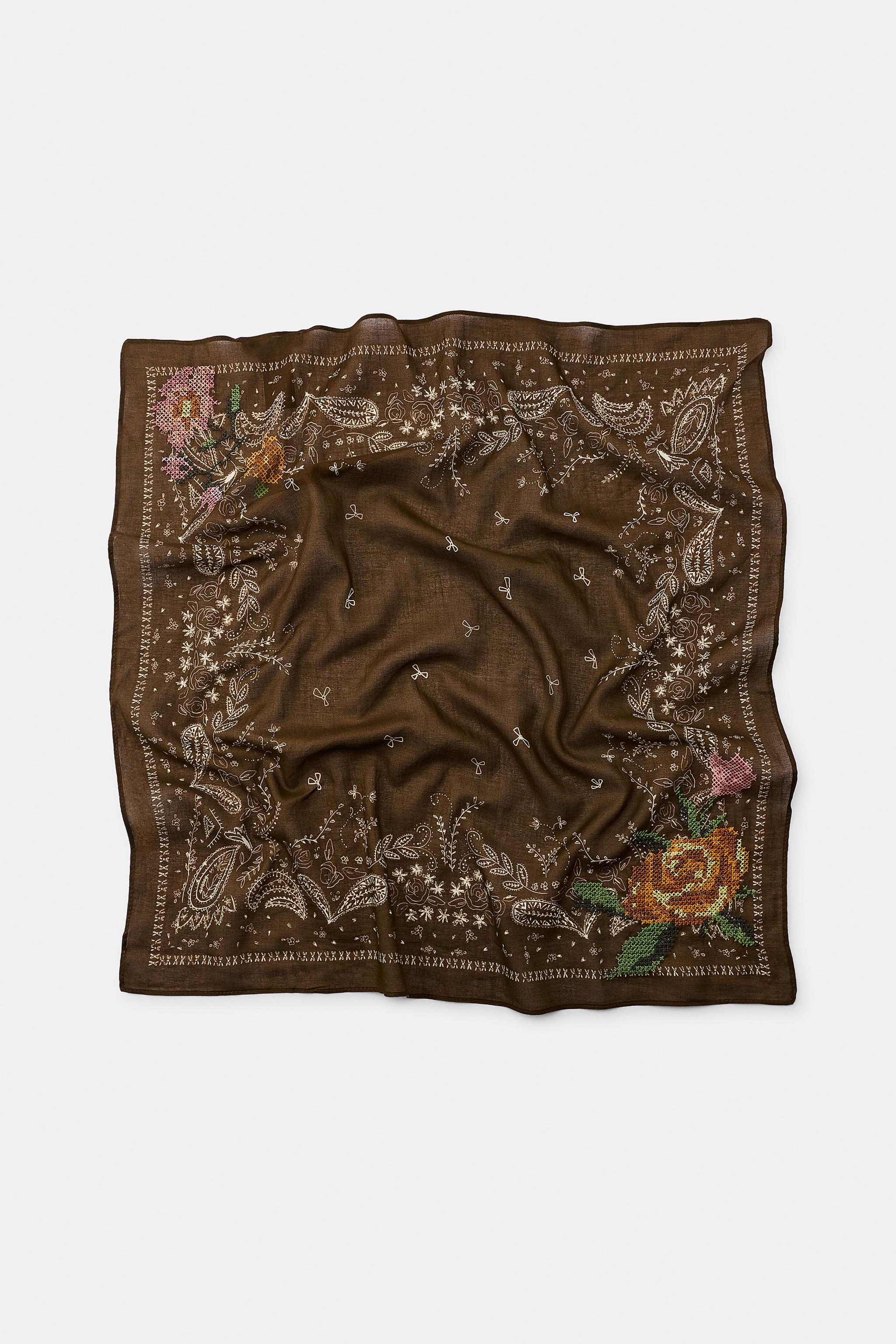 FOULARD BANDANA BRODÉ FLEURS