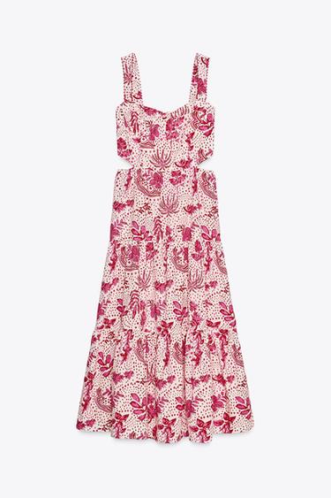 ROBE MI-LONGUE IMPRIMÉE AJOURÉE - Rose / Blanc de Zara - Image 6