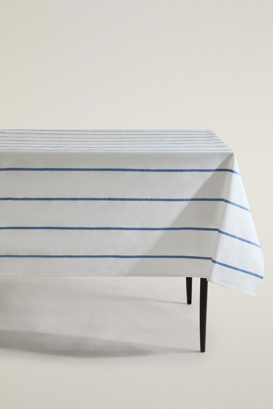 TABLECLOTH WITH EMBROIDERED STRIPES - Blue/White by Zara - Image 0