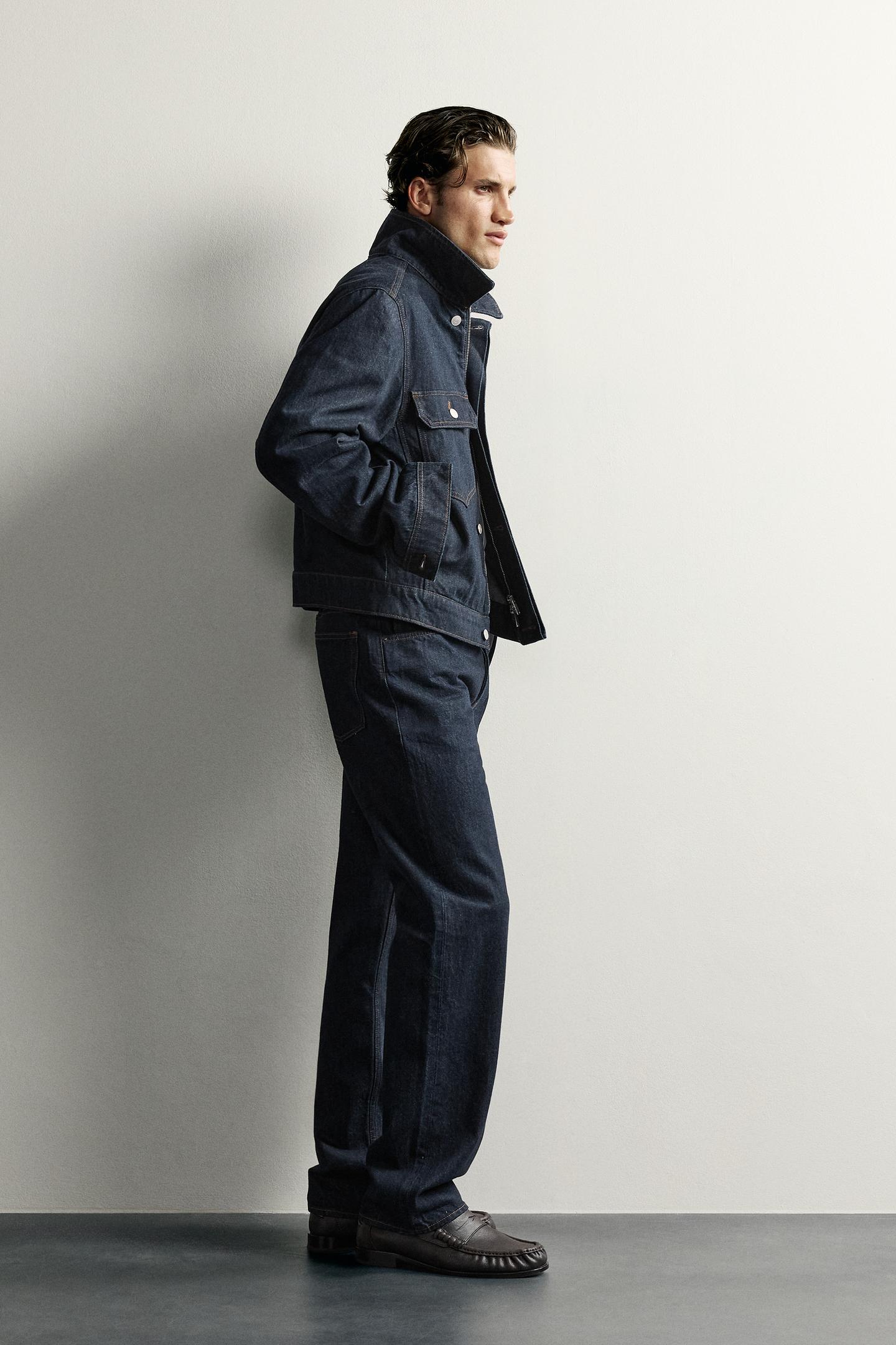 Мужская куртка Zara Cropped Fit Denim Zip, цвет: Индиго — фото 4