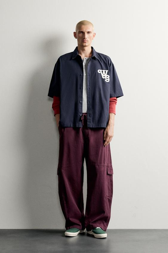 RELAXED FIT HERRINGBONE PATCH SHIRT - Blue by Zara - Image 0