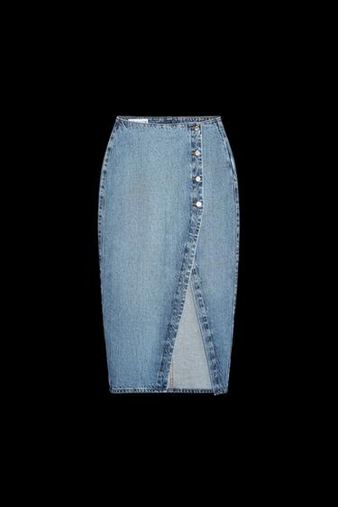 Zara Z1975 DENIM CROSSOVER MIDI SKIRT - Mid-blue - Image 0