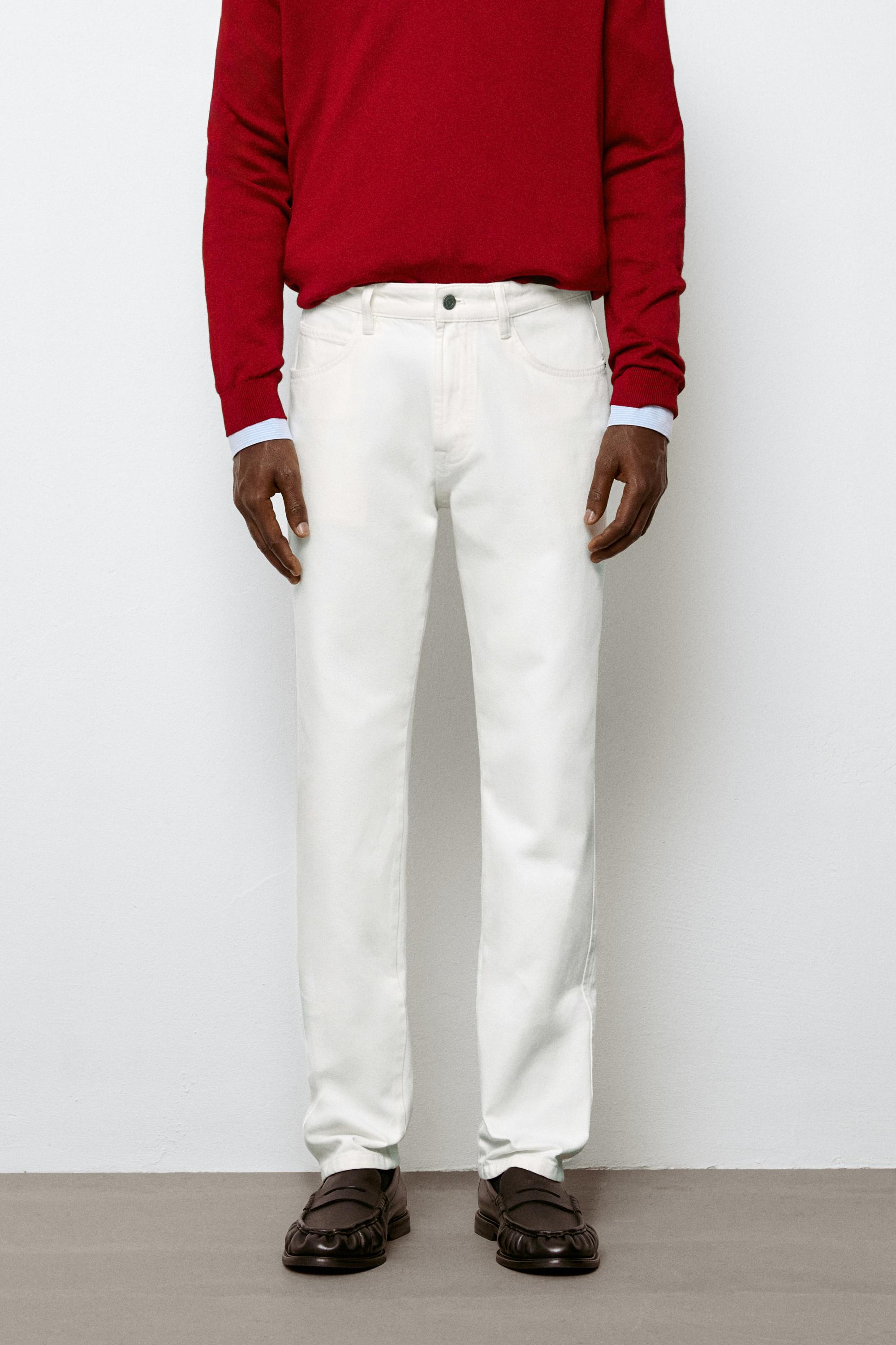 Stonewashed tapered-fit jeans — Ecru