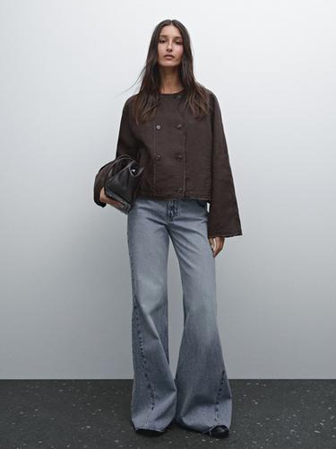 Zara Short double-breasted linen jacket - Brown