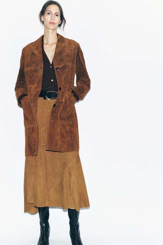 ZW COLLECTION LIMITED EDITION 100% SUEDE COAT - Tobacco | ZARA 