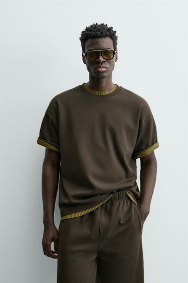 Zara TEXTURED RELAXED FIT SWEATSHIRT - Brown