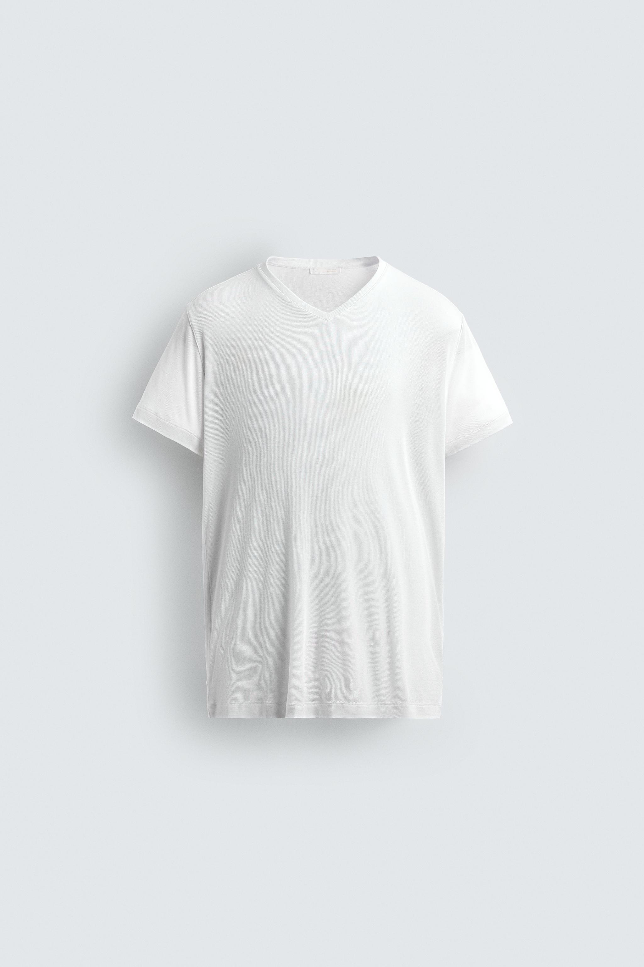 VISCOSE TEXTURED V-NECK T-SHIRT