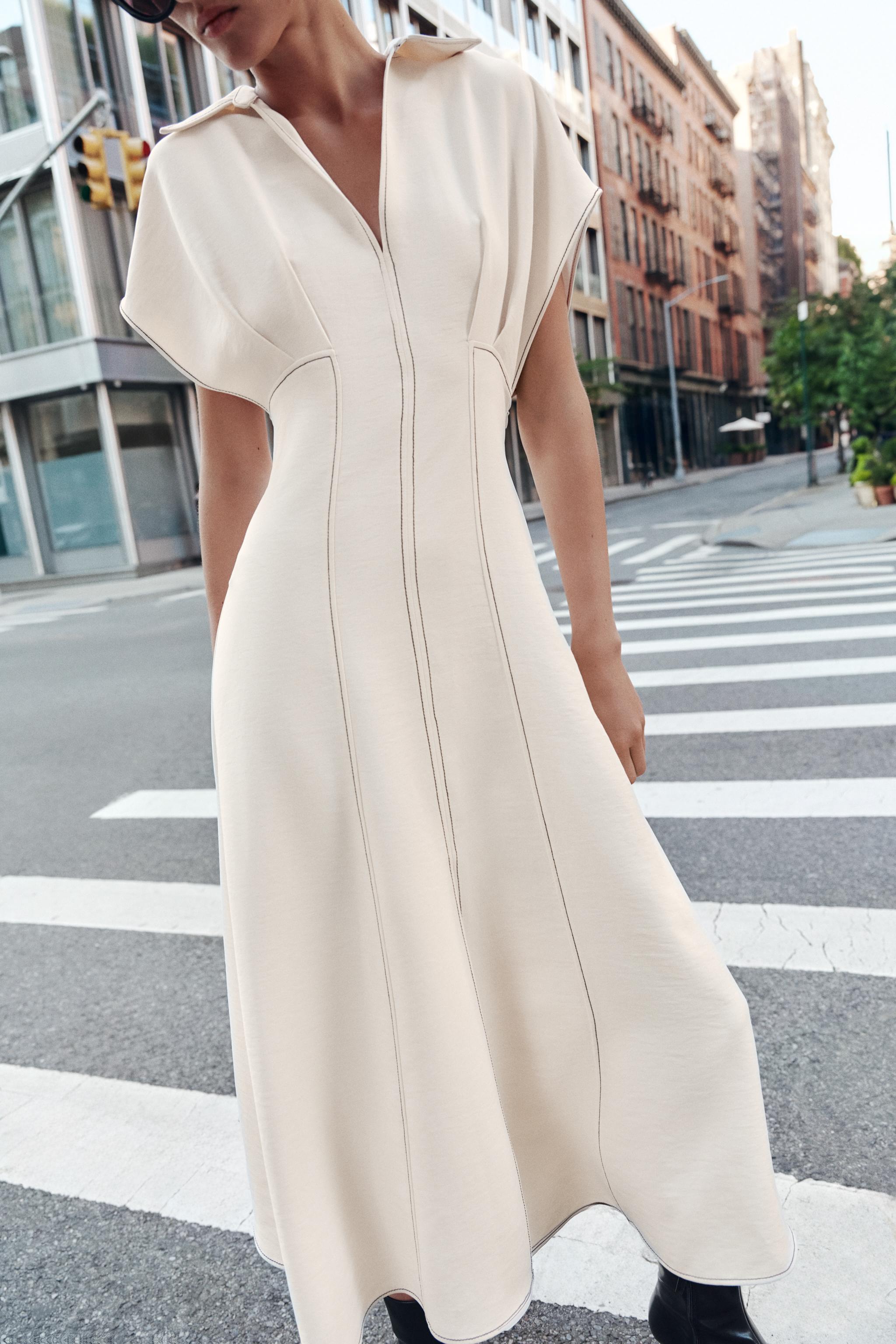 MIDI DRESS WITH CONTRAST TOPSTITCHING