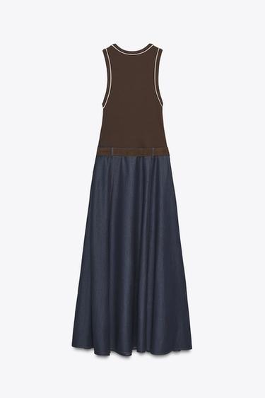 CONTRAST MIDI DRESS WITH BELT - Brown by Zara - Image 8