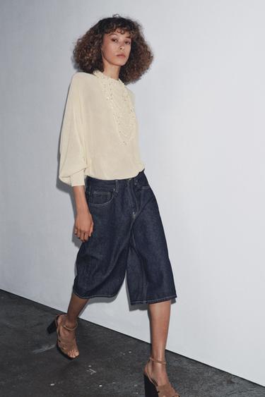 Zara ZW COLLECTION DENIM LONG SHORTS - Blue