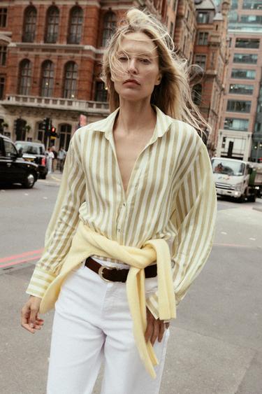 STRIPED SHIRT - Green / Ecru by Zara - Image 5