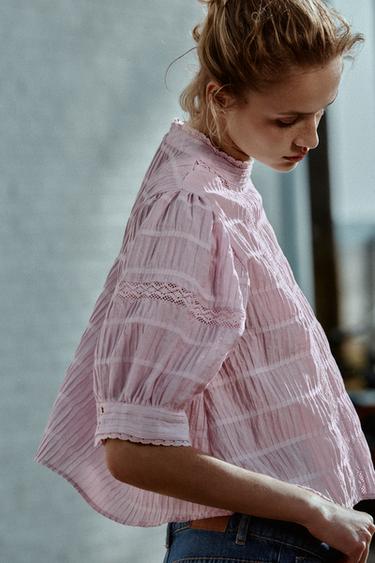 HEMD MIT LOCHSPITZE UND BALLONÄRMELN - Rosa von Zara