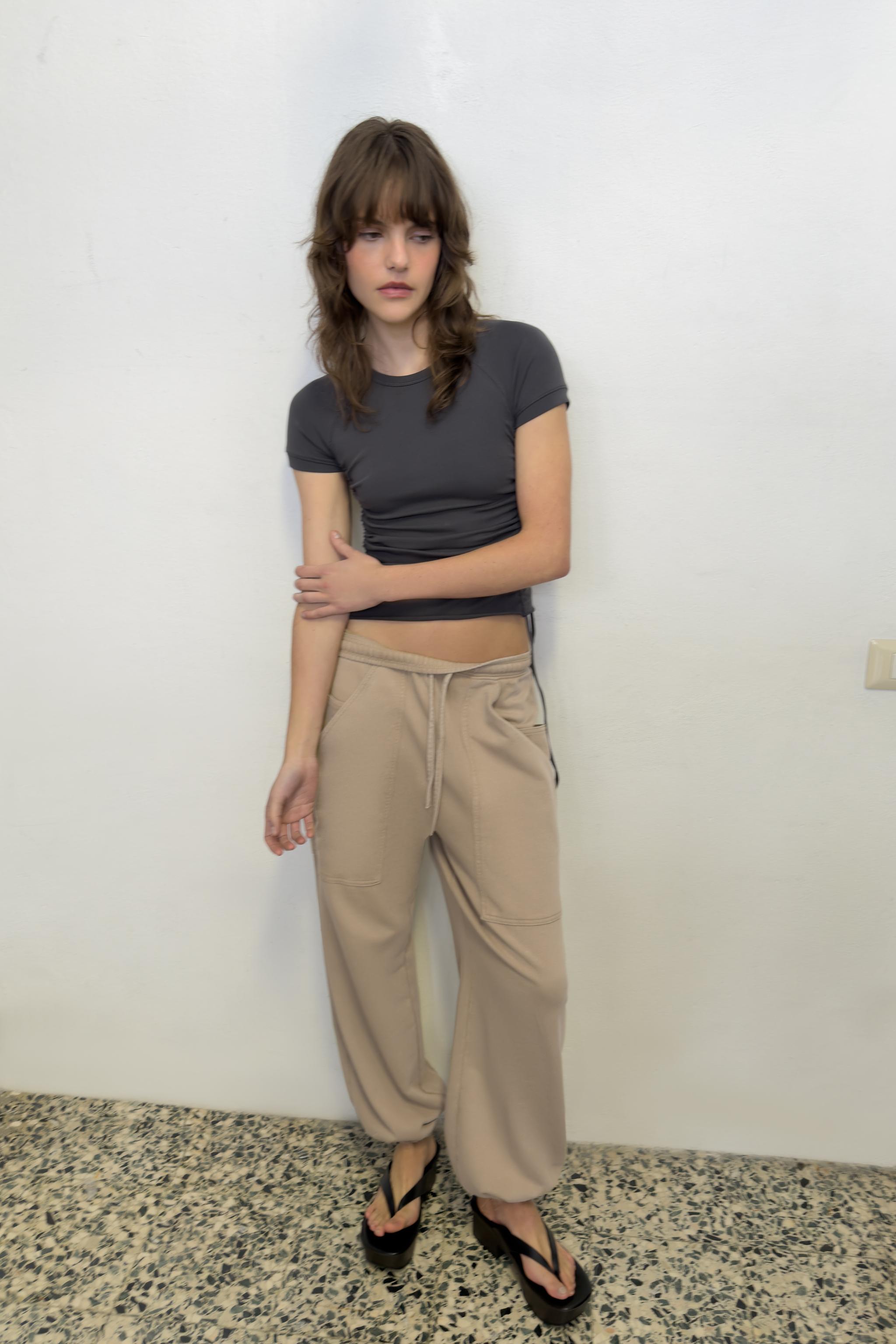 ADJUSTABLE GATHERED T-SHIRT — Charcoal grey