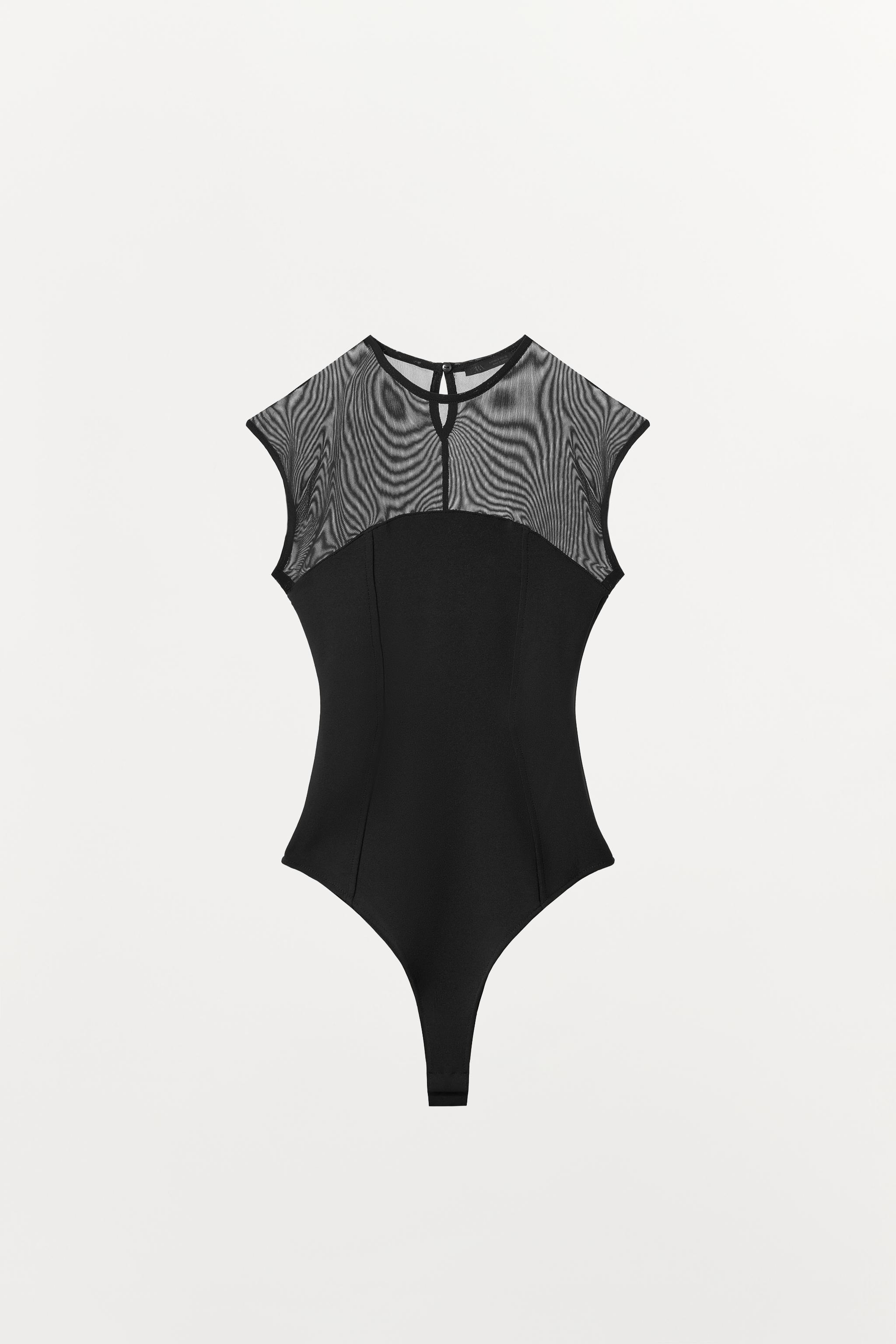 STRETCH TULLE-DETAIL BODYSUIT