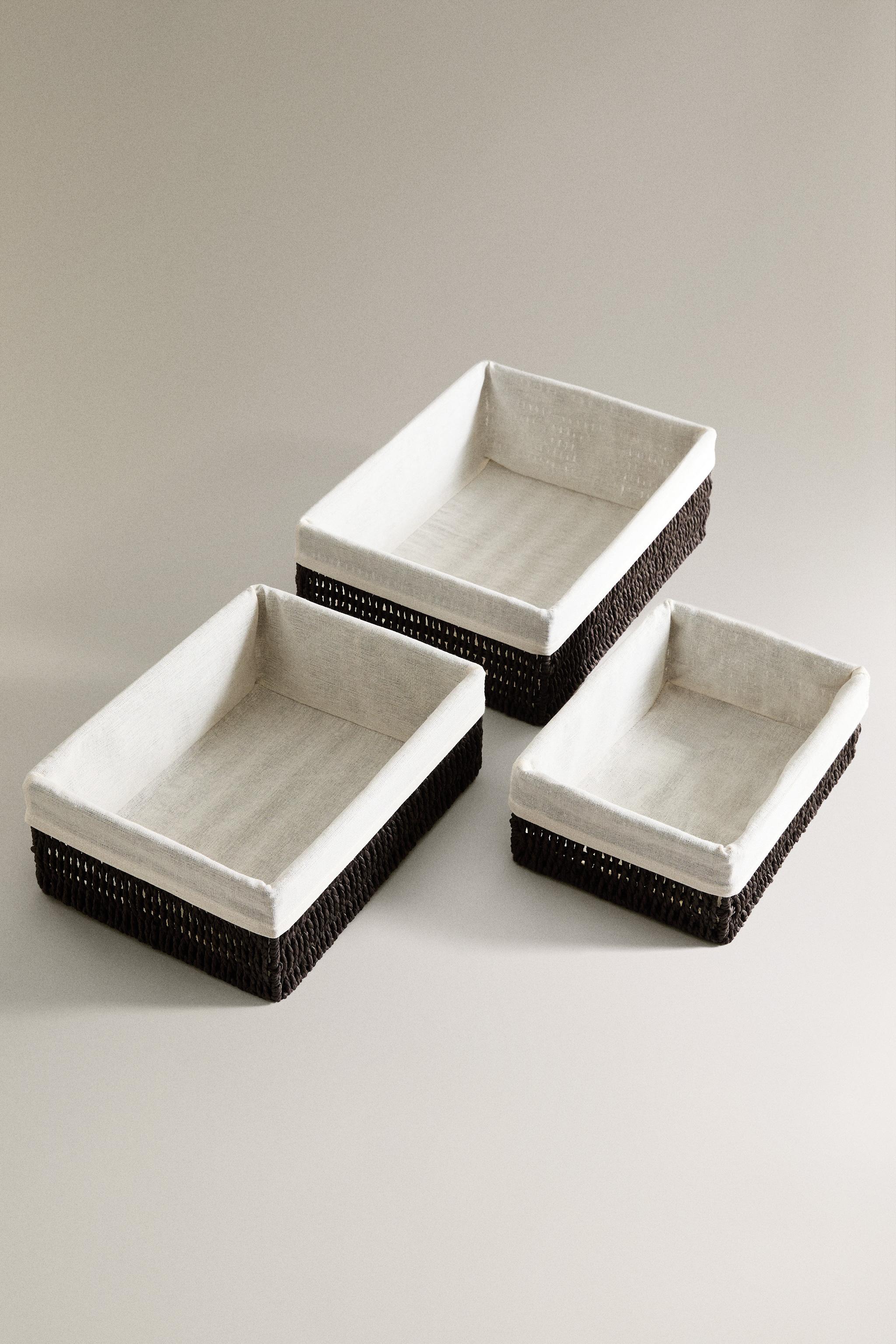 RECTANGULAR COTTON-LINED BASKET — Brown