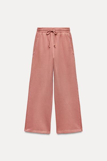PANTALON LARGE DÉLAVÉ - Rose poudré de Zara