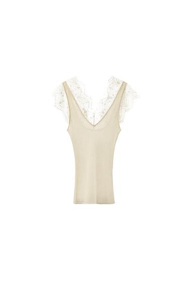 KNIT TOP WITH LACE TRIM - Ecru by Zara