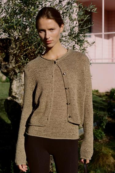 GILET EN GROSSE MAILLE - Marron foncé de Zara