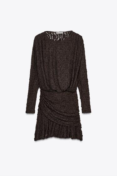 KURZES SPITZENKLEID - Braun von Zara