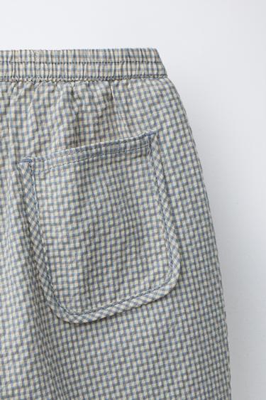 PANTALON BALLON SEERSUCKER À CARREAUX - Bleu de Zara - Image 3