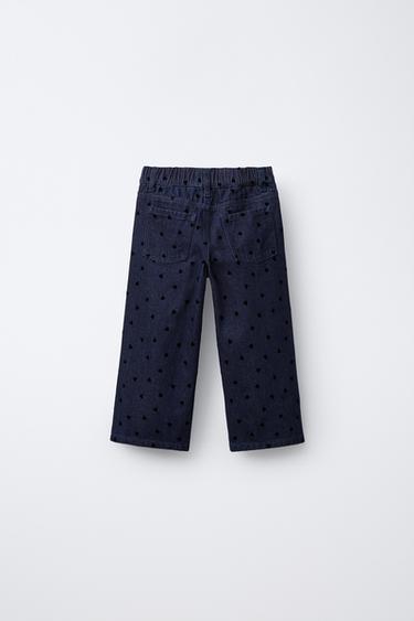 WIDE-LEG JEANS WITH FLOCKED HEARTS - Blue by Zara - Image 1