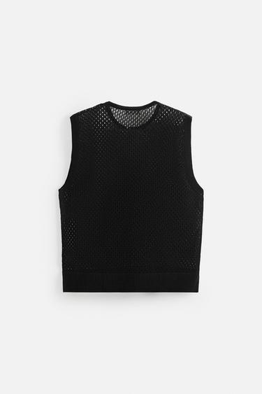 GILET EN MAILLE AJOURÉE - Noir de Zara - Image 6